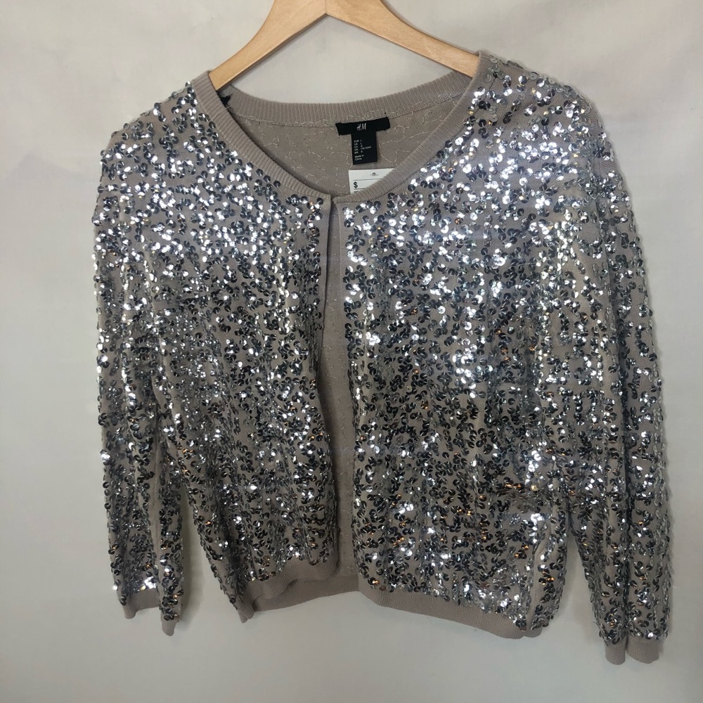 NWT H&M size L sequin cardigan silver